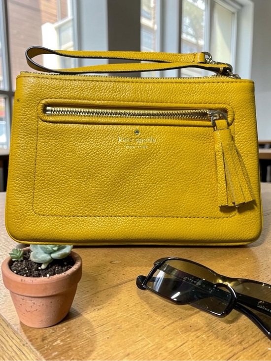 Handbags - Kate Spade New York Pebbled Leather Yellow Tassel Wristlet Clutch Marigold Zip P